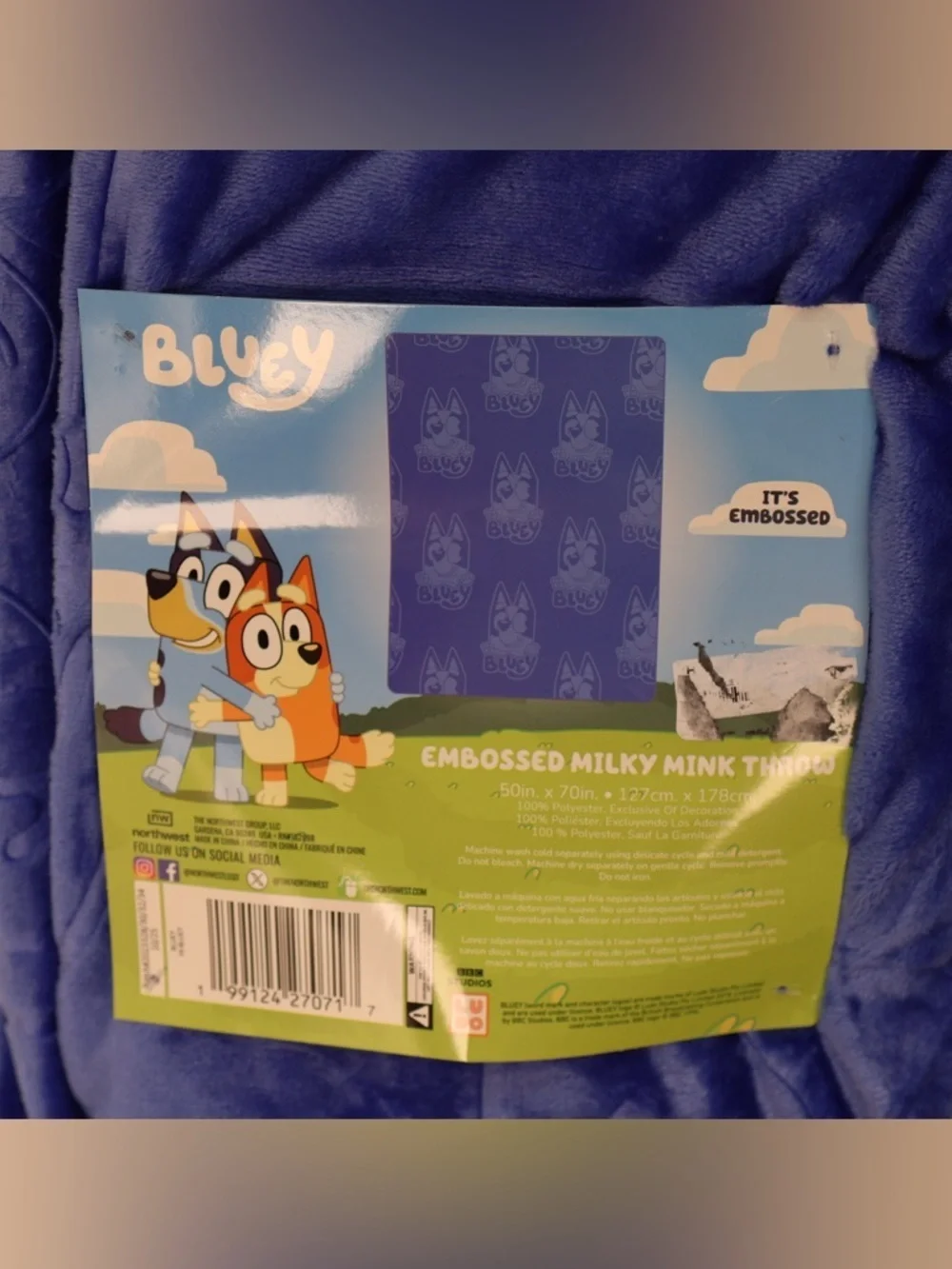 Bluey Embossed Milky Mink Throw Blanket 50x70 Ultra Soft Plush Kids Cartoon Blue